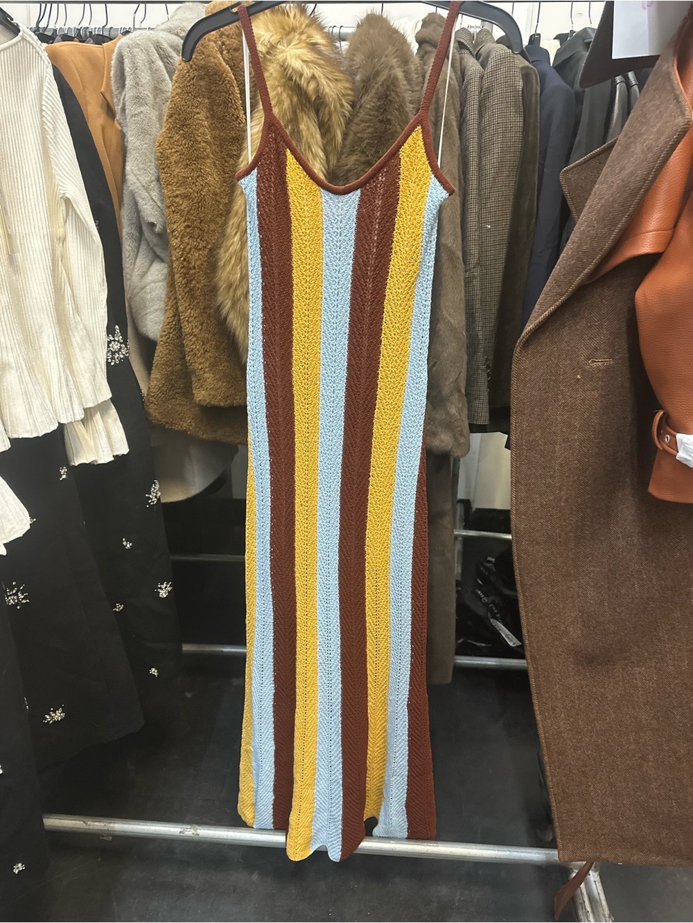 A.L.C. Striped Knit Maxi Slip Dress in Blue, Mustard & Brown NWOT